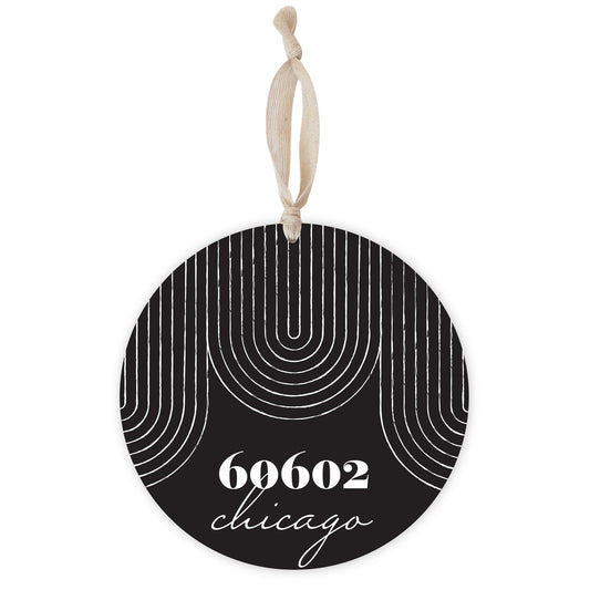 Black And White City Zip On Black Illinois Chicago | Wood Ornament | Eaches | Min 1