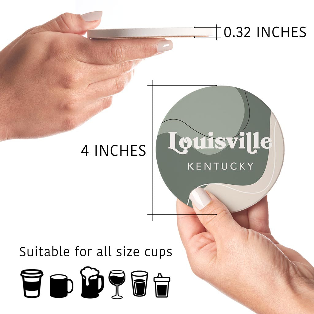 Vintage Groove Fluid Green Kentucky Louisville | Absorbent Coasters | Set of 4 | Min 2