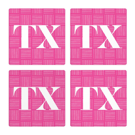 Bright Modern Abbreviated On Pink Texas | Absorbent Coasters | Set of 4 | Min 2