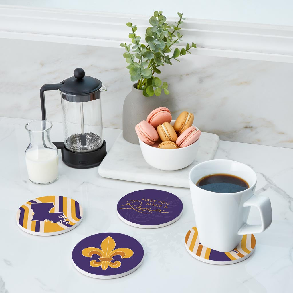 Purple Gold Louisiana Retro | Absorbent Coasters | Set of 4 | Min 2