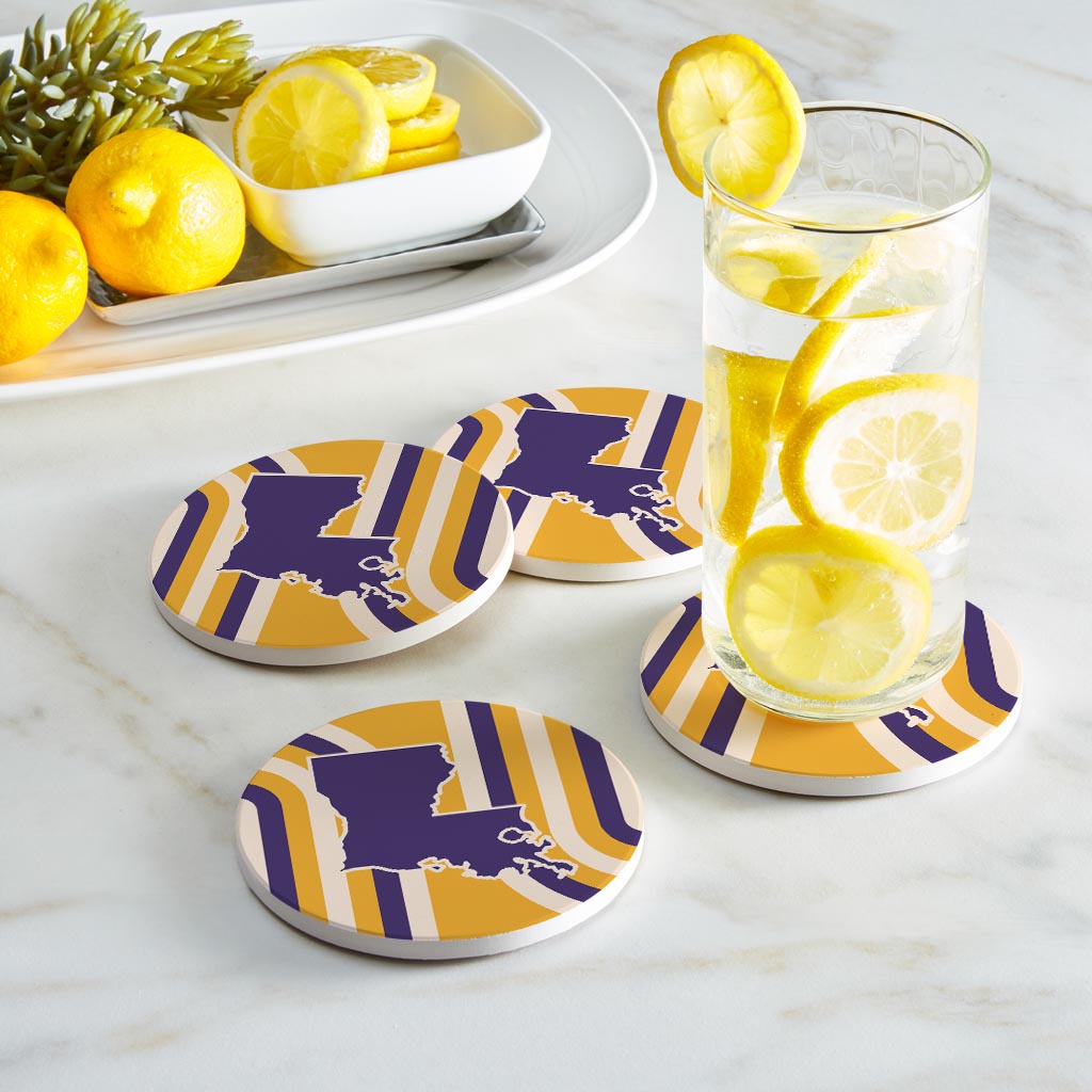 Purple Gold Louisiana Retro State Shape | Absorbent Coasters | Set of 4 | Min 2