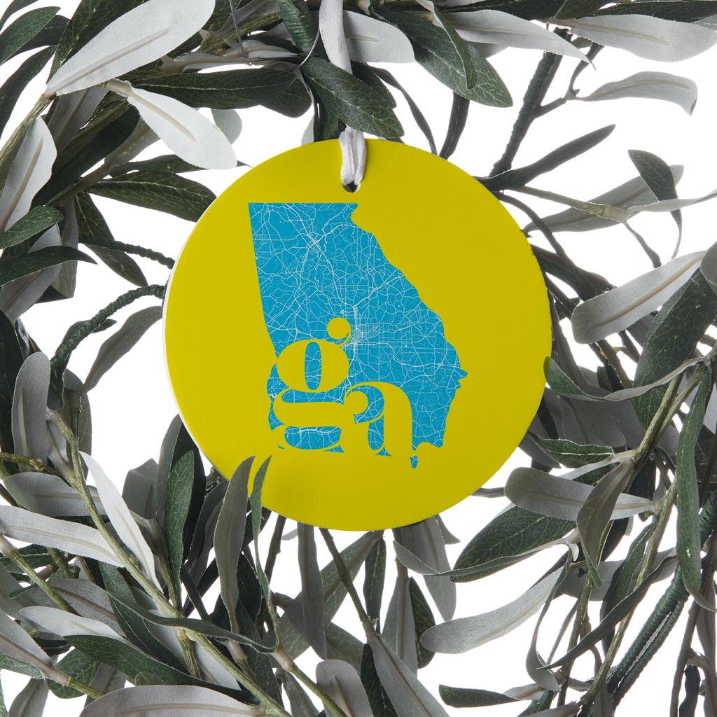 Bright Modern Abbreviated State Yellow Georgia | Wood Ornament | Eaches | Min 6