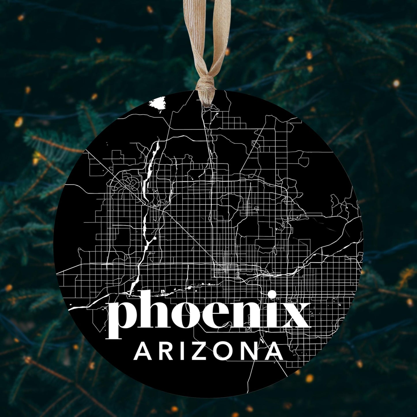 Black And White Black Map Arizona Phoenix | Wood Ornament | Eaches | Min 1