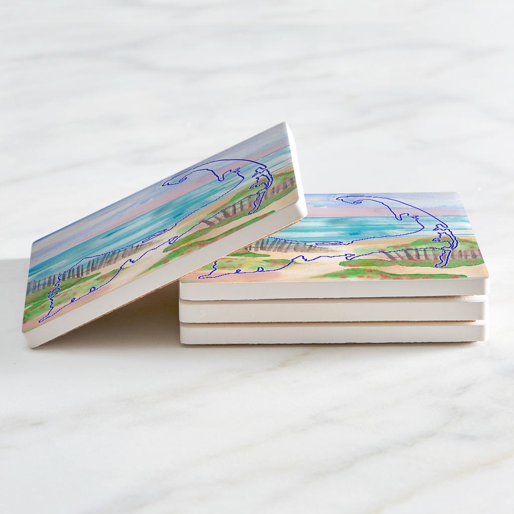 Watercolor Beach Scene | Absorbent Coasters | Set of 4 | Min 2