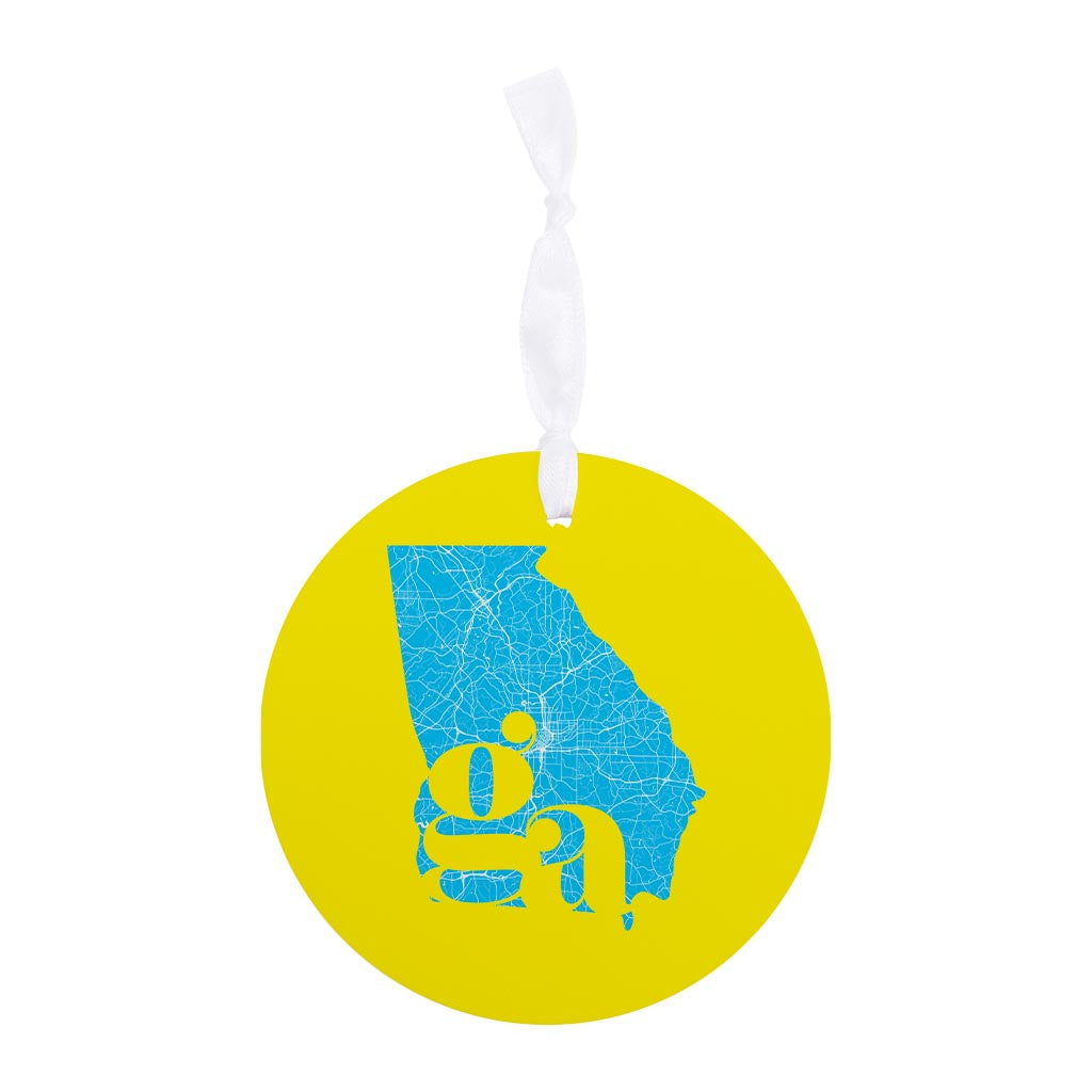 Bright Modern Abbreviated State Yellow Georgia | Wood Ornament | Eaches | Min 6