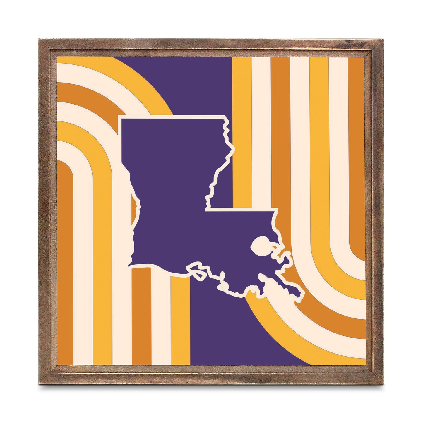 Purple Gold Louisiana Retro State Shape | Wood Sign | Eaches | Min 1