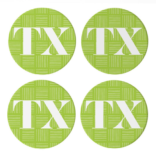 Bright Modern Abbreviated On Green Texas | Absorbent Coasters | Set of 4 | Min 2