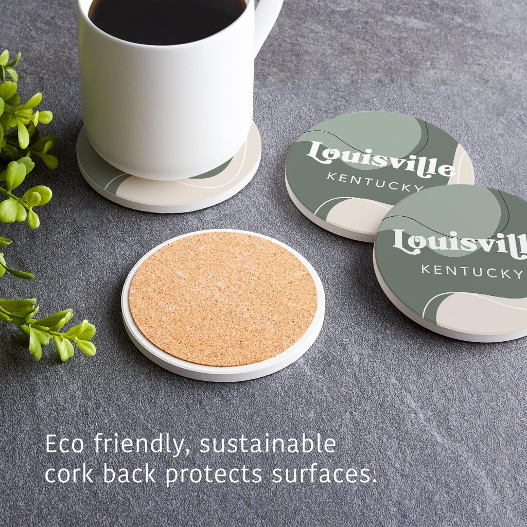 Vintage Groove Fluid Green Kentucky Louisville | Absorbent Coasters | Set of 4 | Min 2