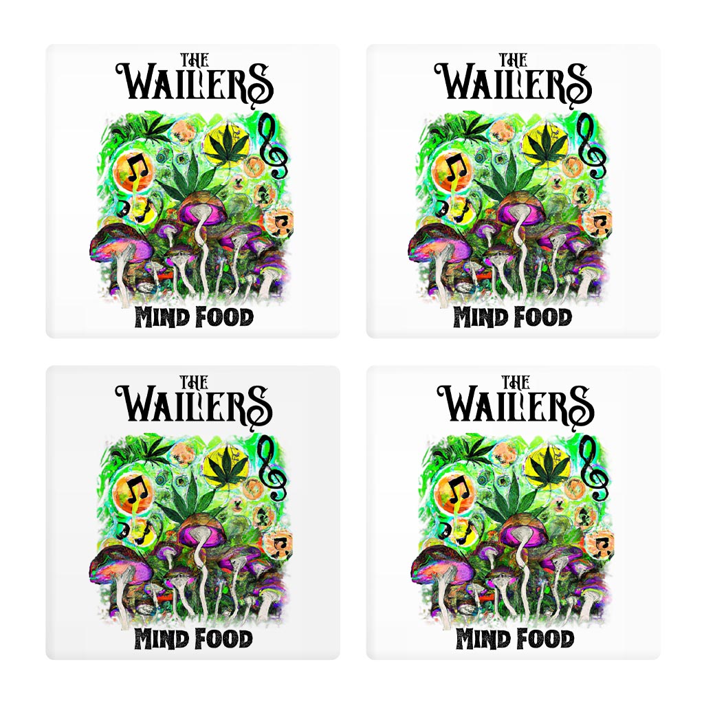 Square Coasters Mind Food Music and Mushrooms Set of Four | 4x4