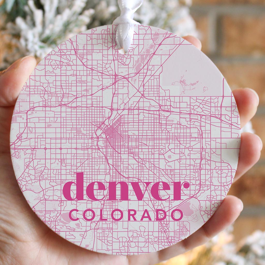 Bright Modern Pink Map Colorado Denver | Wood Ornament | Eaches | Min 6