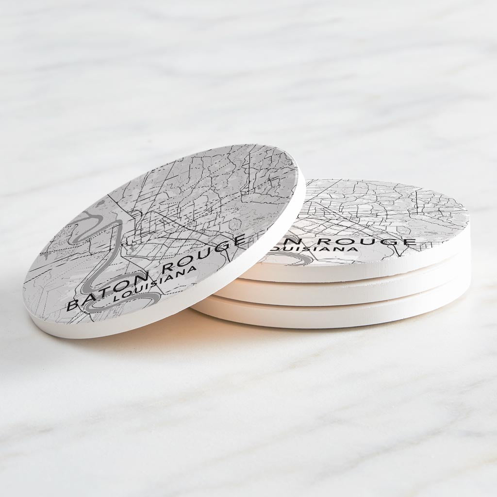 Minimalistic Baton Rouge White Map | Absorbent Coasters | Set of 4 | Min 2