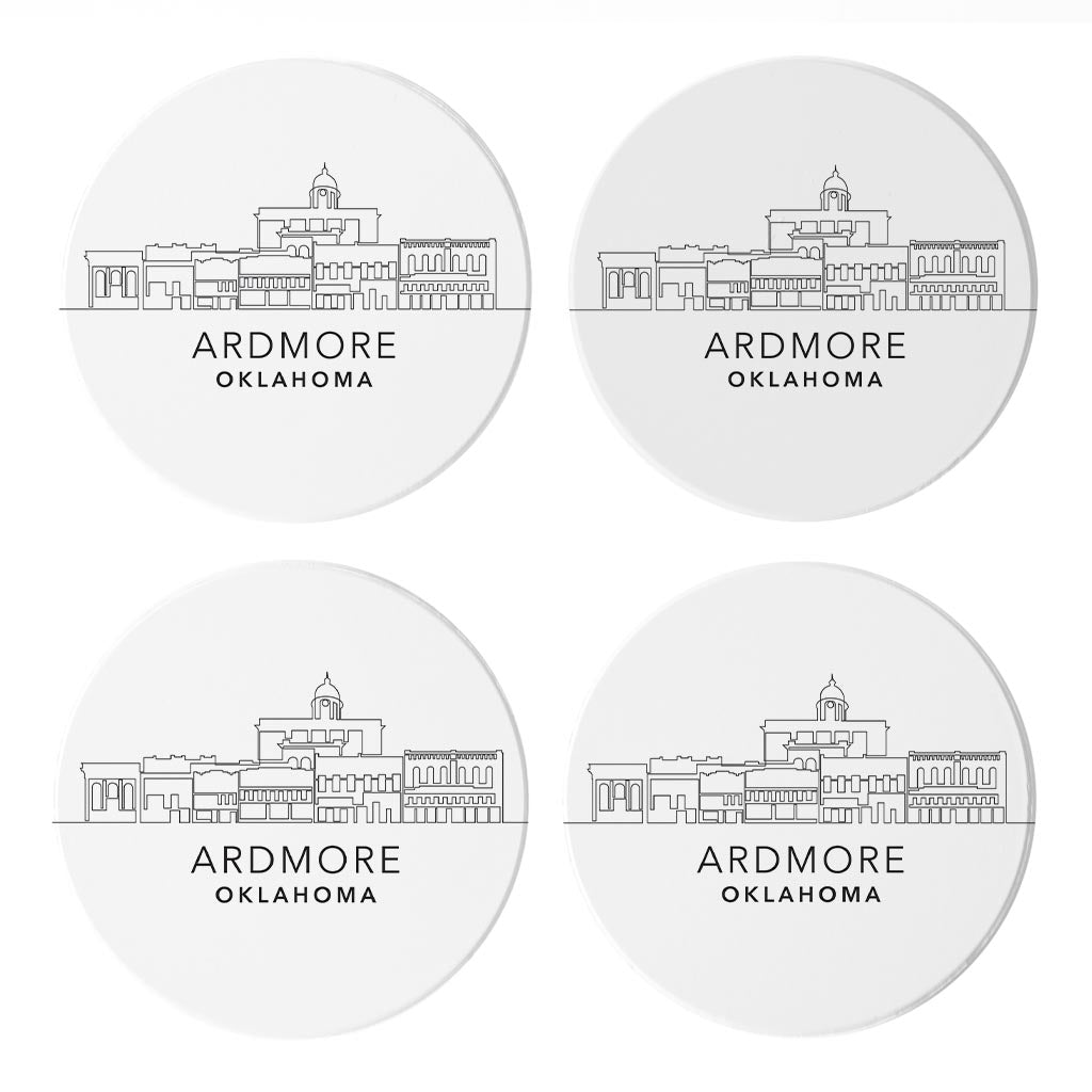 Minimalistic B&W Ardmore Ok Skyline | Absorbent Coasters | Set of 4 | Min 2