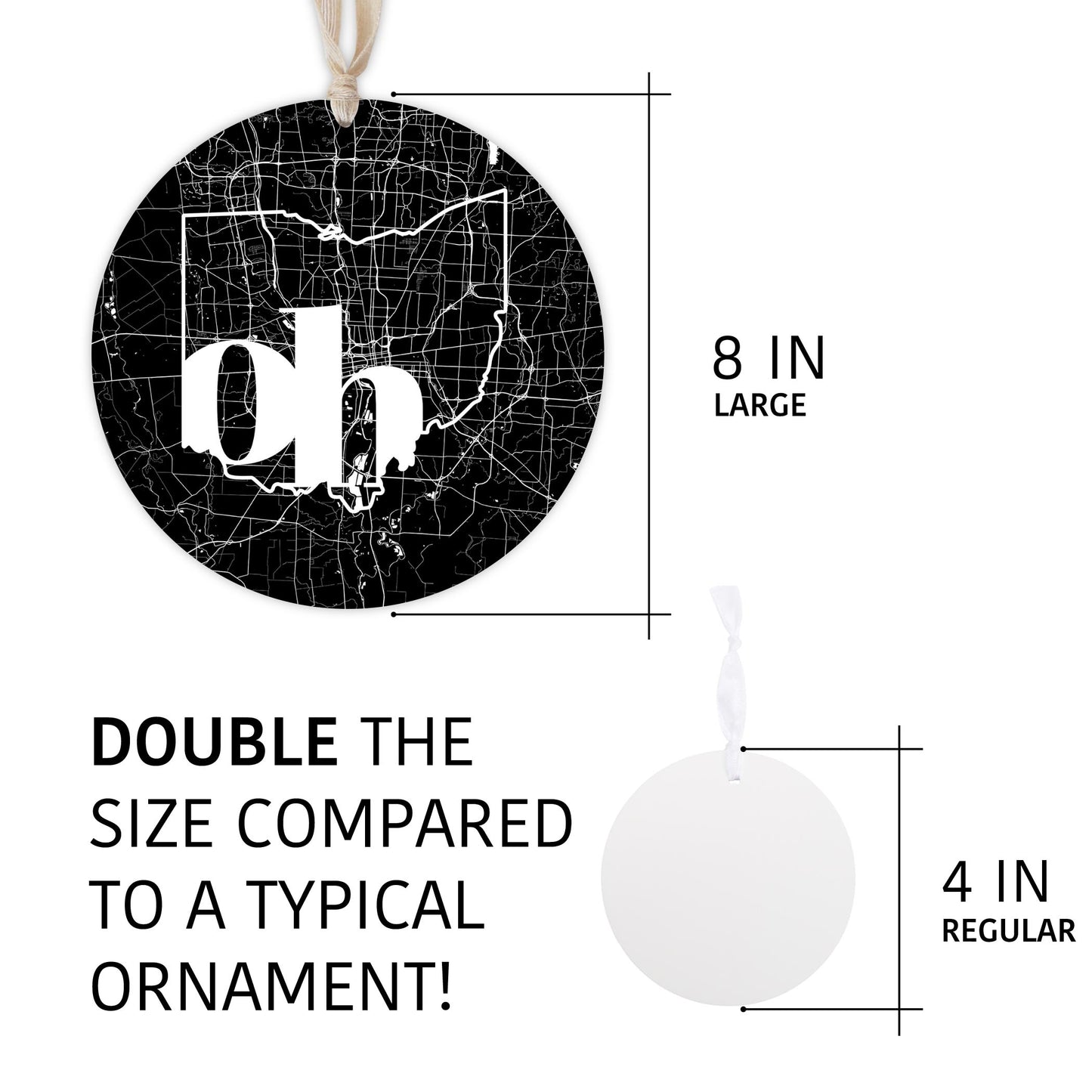 Black And White Abbreviated State Map Black Ohio Columbus | Wood Ornament | Eaches | Min 1