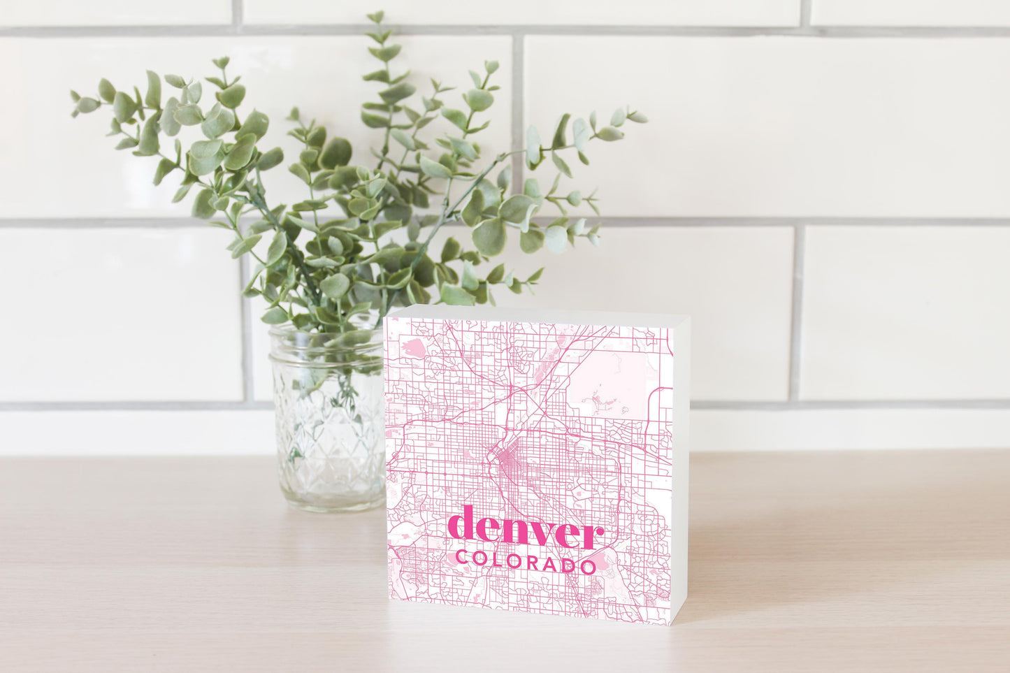 Bright Modern Pink Map Colorado Denver | Wood Block | Eaches | Min 4