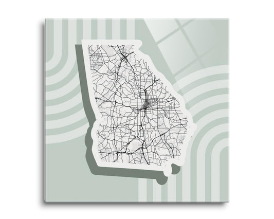 Vintage Groove Light Green Lines Map Georgia Atlanta | Hi-Def Glass Art | Eaches | Min 2