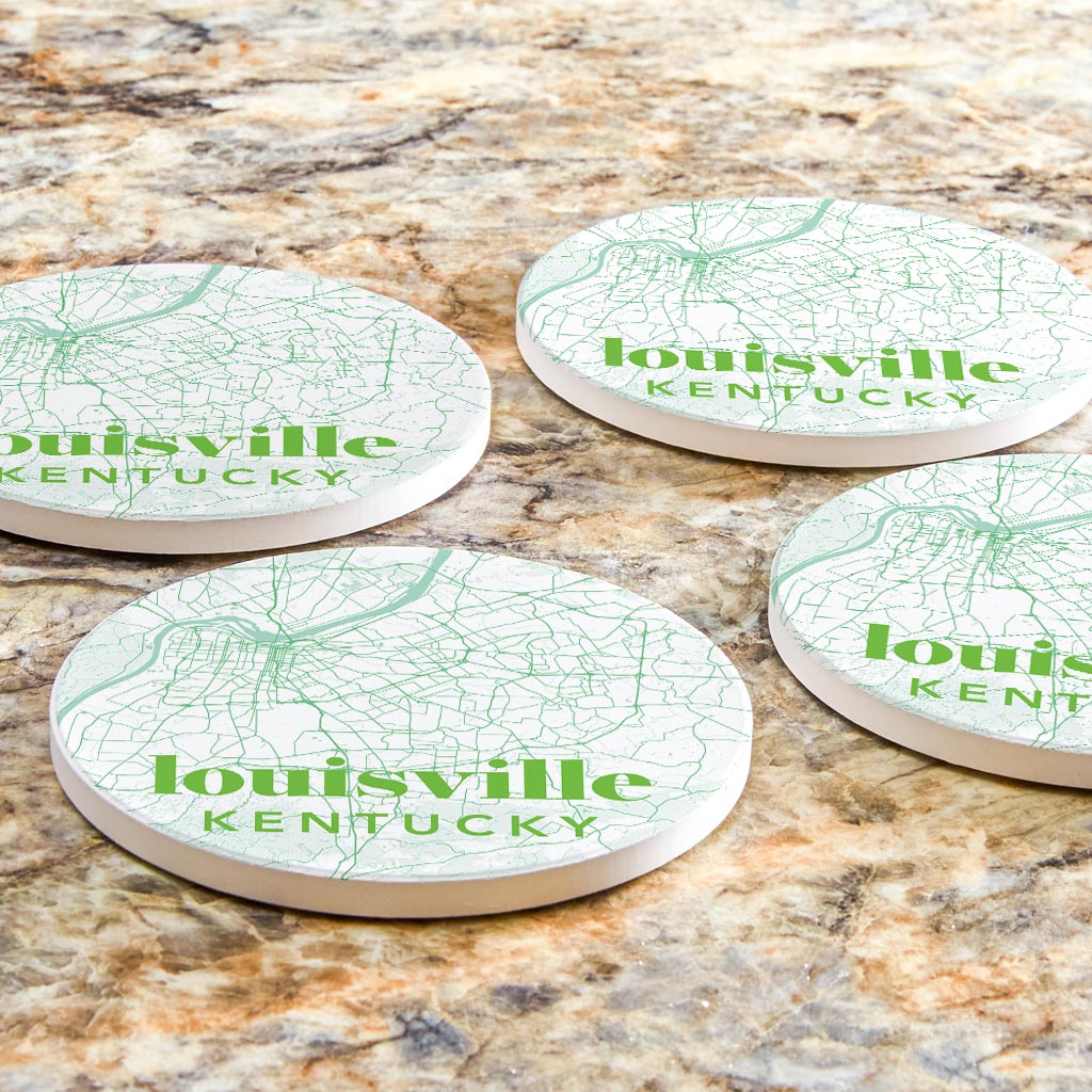 Bright Modern Green Map Kentucky Louisville| Absorbent Coasters | Set of 4 | Min 2