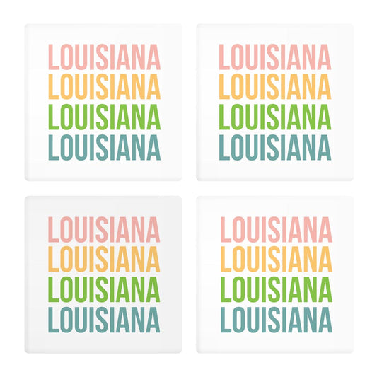 Boho Color Repeated State Name Louisiana| Absorbent Coasters | Set of 4 | Min 2