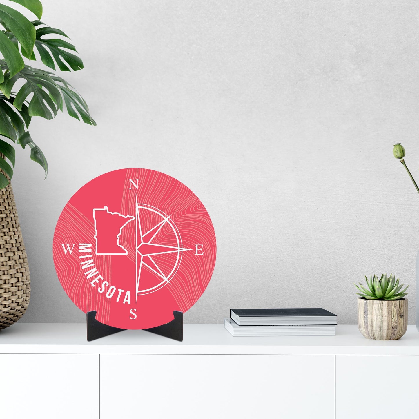 Boho Color Compass State On Pink Minnesota | Wood Sign | Eaches | Min 1