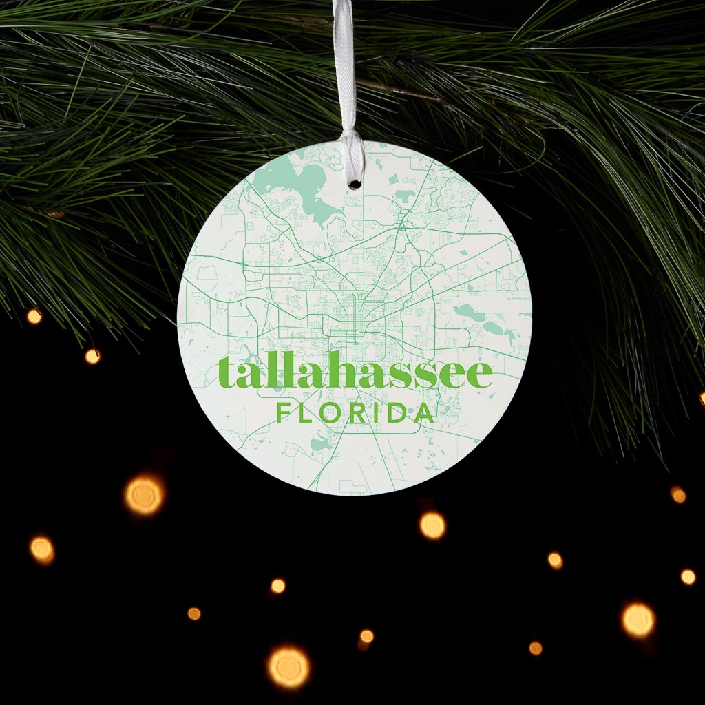 Bright Modern Green Map Florida Tallahassee| Wood Ornament | Eaches | Min 6