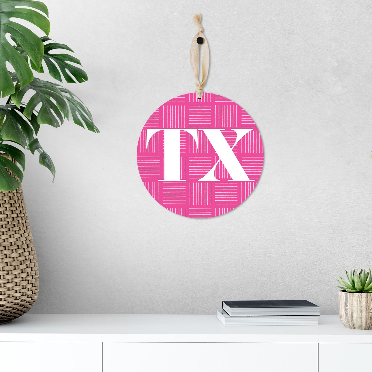 Bright Modern Abbreviated On Pink Texas | Wood Ornament | Eaches | Min 1