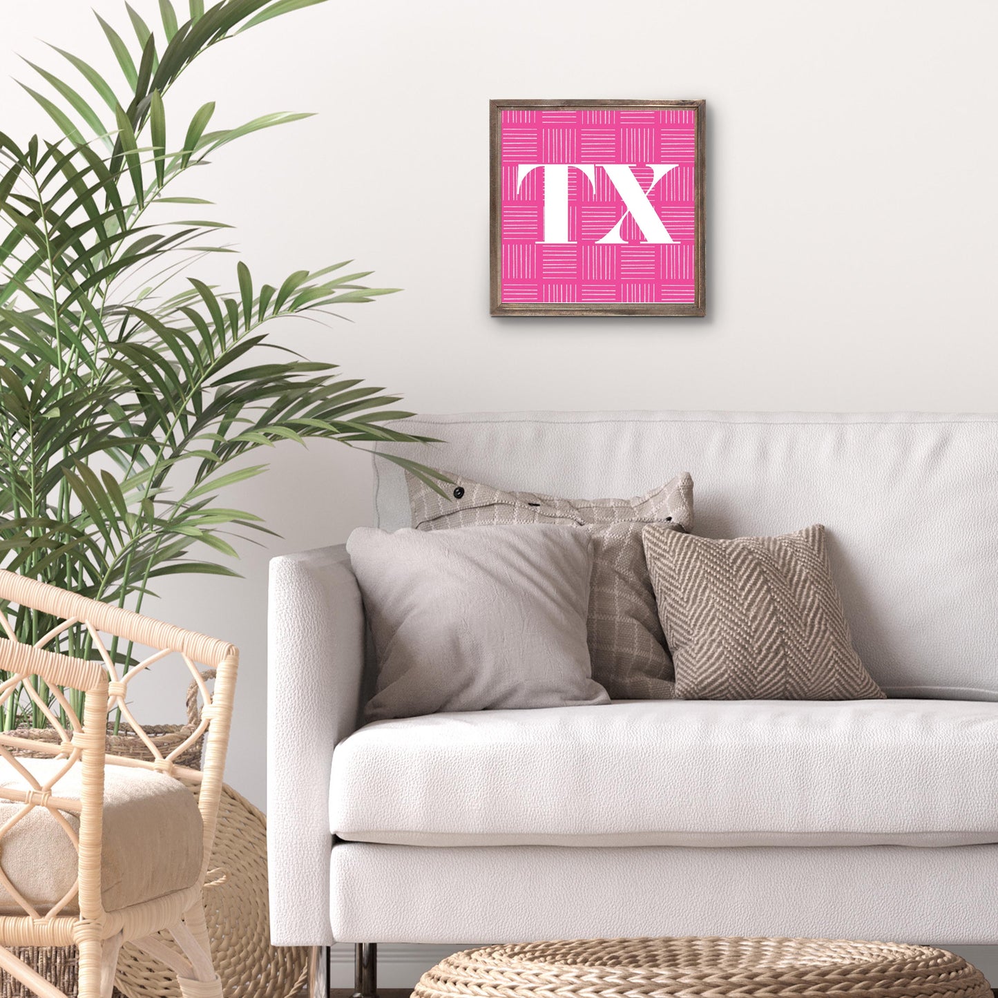 Bright Modern Abbreviated On Pink Texas | Wood Sign | Eaches | Min 1