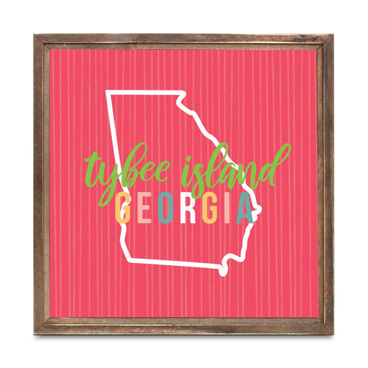 Boho Color State On Pink Georgia Tybee Island | Wood Sign | Eaches | Min 1