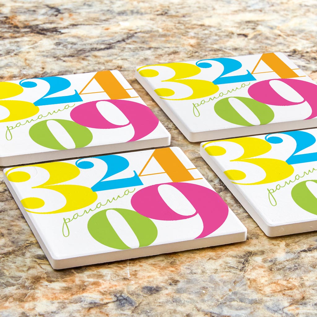 Bright Modern Color Block City Zip Florida Panama | Absorbent Coasters | Set of 4 | Min 2