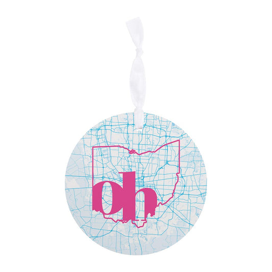 Bright Modern Abbreviated State Map Blue Ohio Columbus | Wood Ornament | Eaches | Min 6