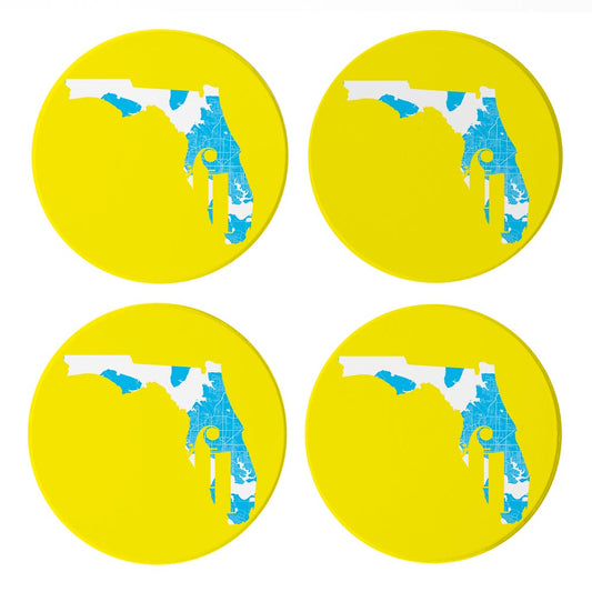 Bright Modern Abbreviated State Yellow Florida Panama | Absorbent Coasters | Set of 4 | Min 2