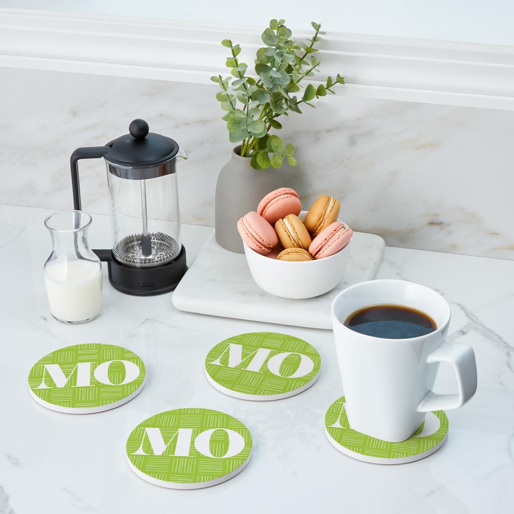 Bright Modern Abbreviated On Green Missouri | Absorbent Coasters | Set of 4 | Min 2