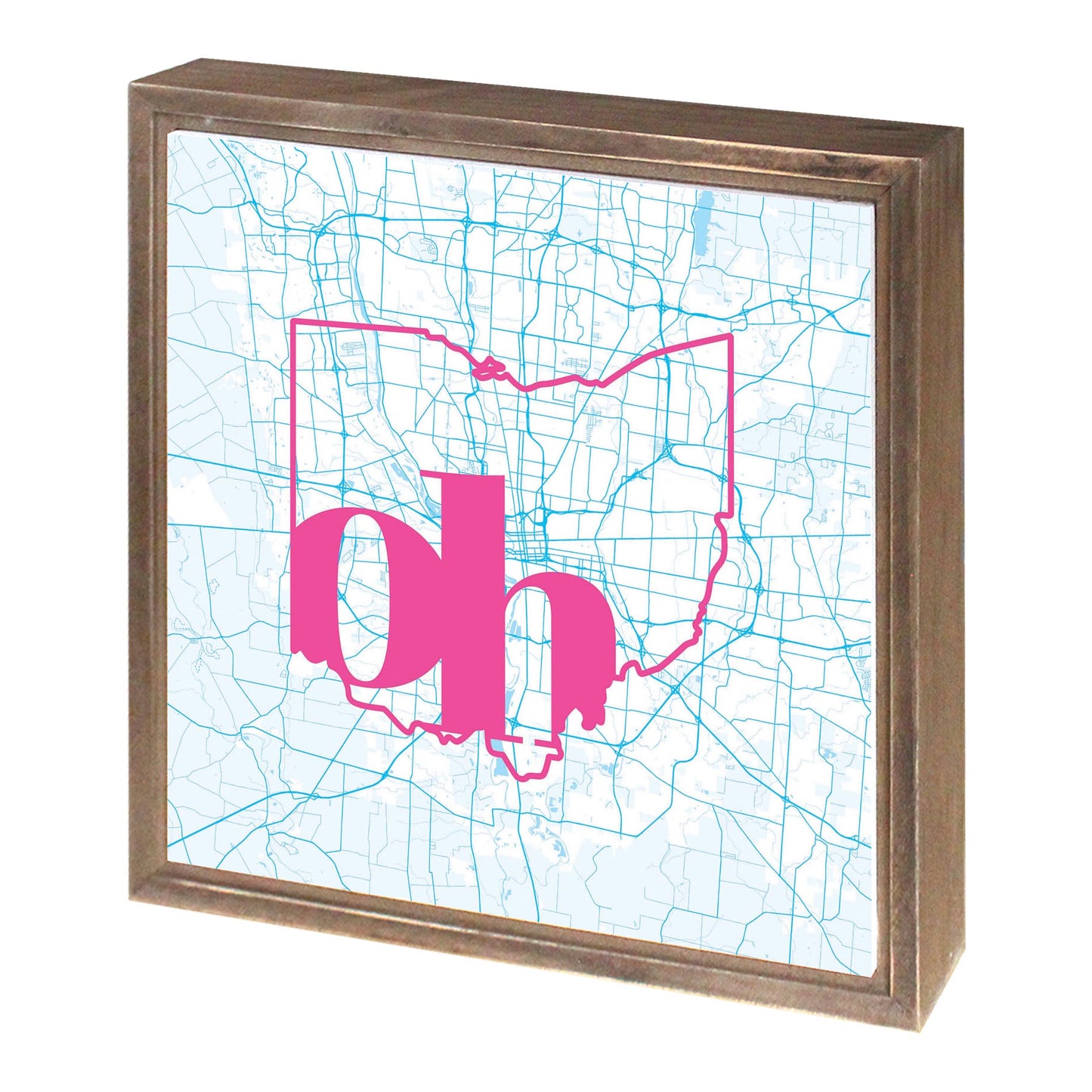 Bright Modern Abbreviated State Map Blue Ohio Columbus | Wood Sign | Eaches | Min 1