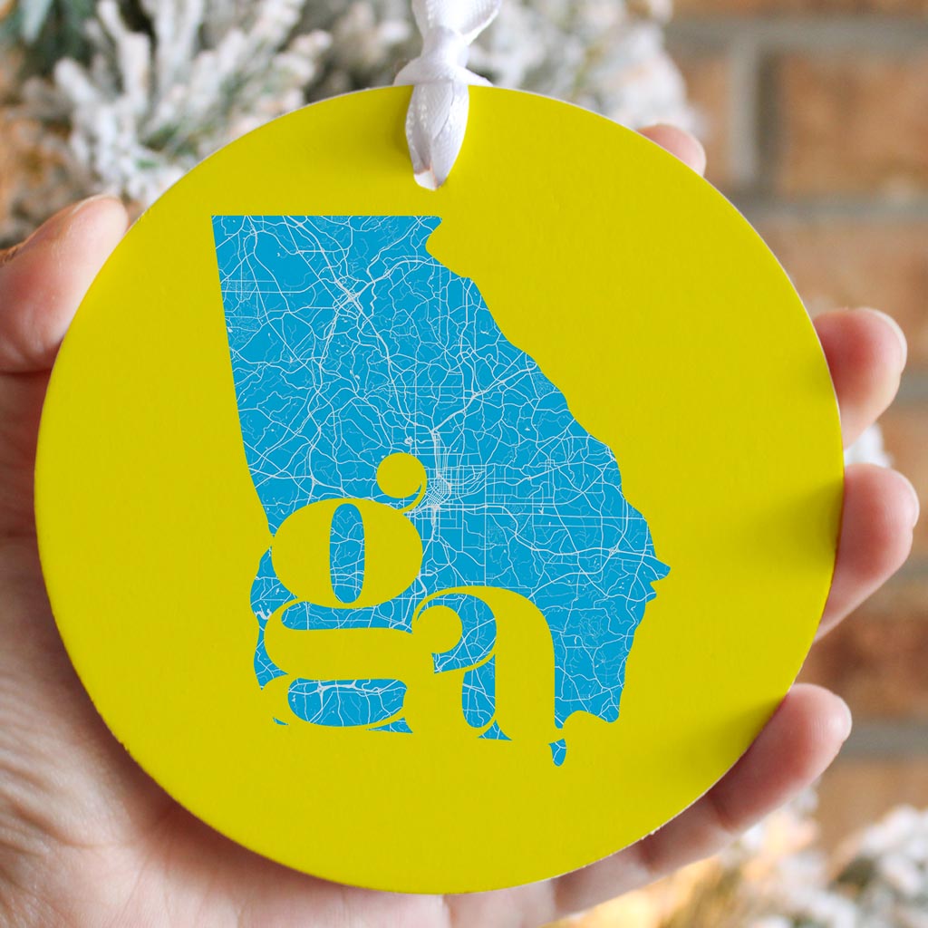 Bright Modern Abbreviated State Yellow Georgia | Wood Ornament | Eaches | Min 6