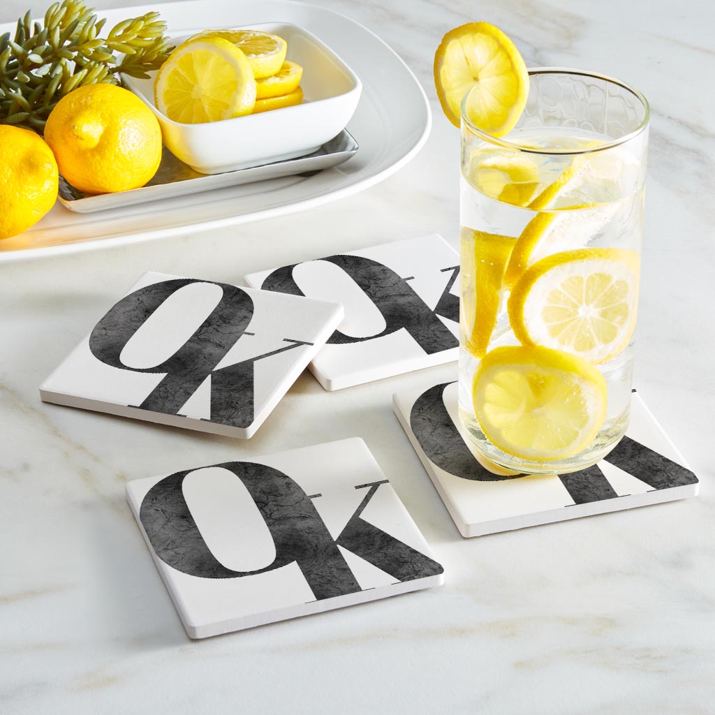 Minimalistic B&W Ardmore Ok White Initials | Absorbent Coasters | Set of 4 | Min 2