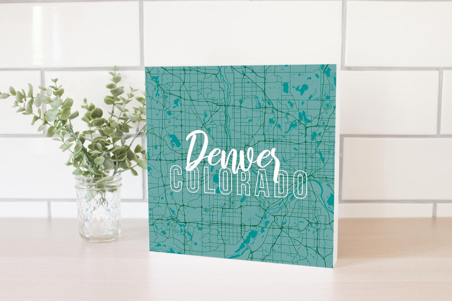 Boho Color Blue Map Colorado Denver | Wood Block | Eaches | Min 2