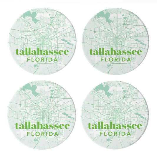 Bright Modern Green Map Florida Tallahassee | Absorbent Coasters | Set of 4 | Min 2