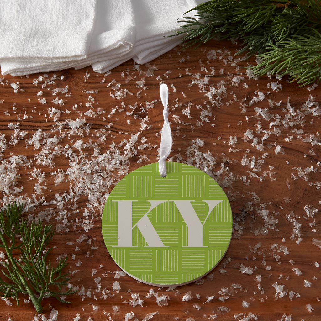 Bright Modern Abbreviated On Green Kentucky | Wood Ornament | Eaches | Min 6