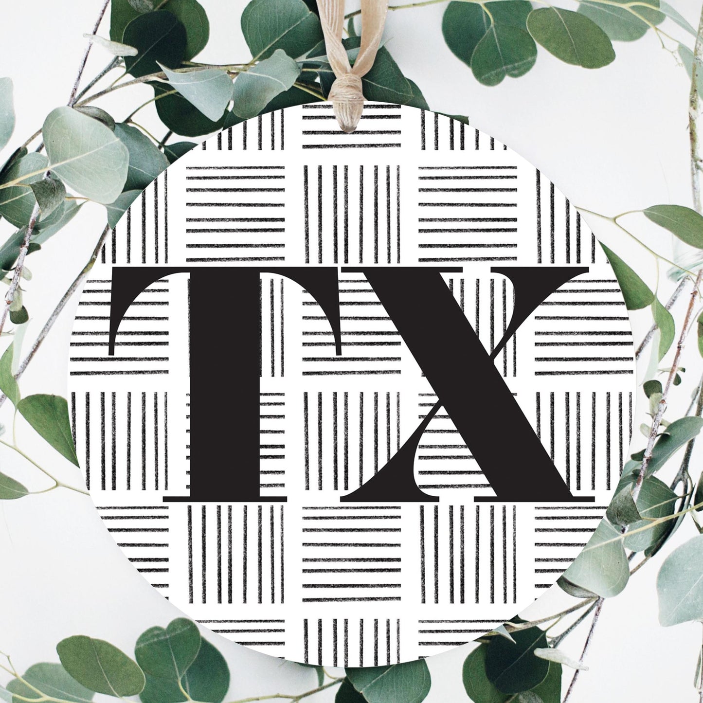 Black And White Abbreviated On White Texas | Wood Ornament | Eaches | Min 1