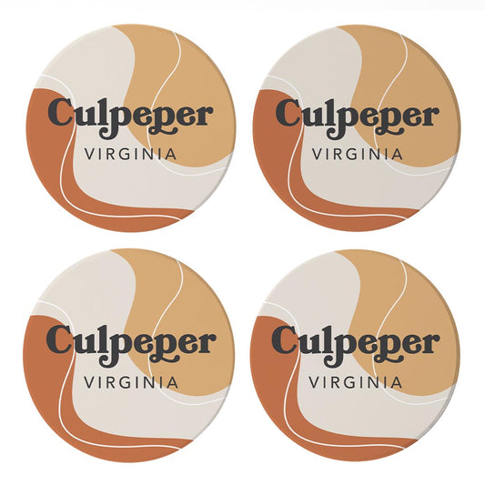 Vintage Groove Fluid Orange Virginia Culpeper| Absorbent Coasters | Set of 4 | Min 2