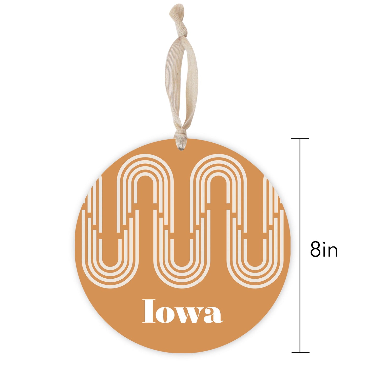 Vintage Groove Yellow Wave Lines Iowa | Wood Ornament | Eaches | Min 1