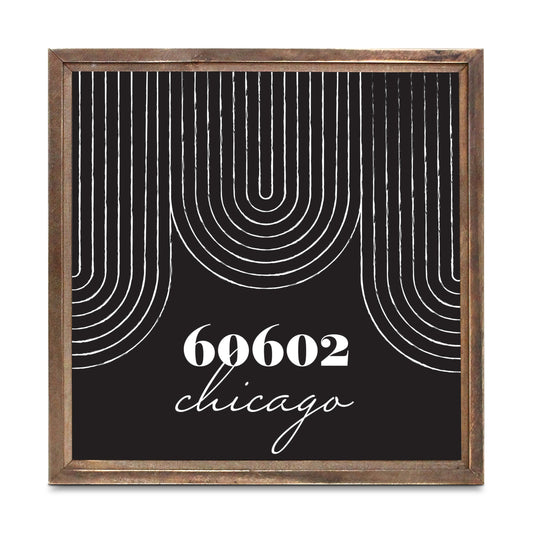 Black And White City Zip On Black Illinois Chicago | Wood Sign | Eaches | Min 1