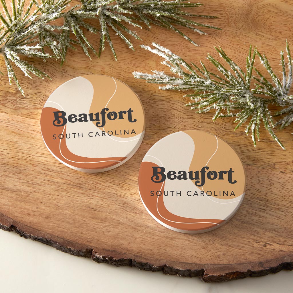 Vintage Groove Fluid Orange South Carolina Beaufort| Absorbent Car Coasters | Set of 2 | Min 4