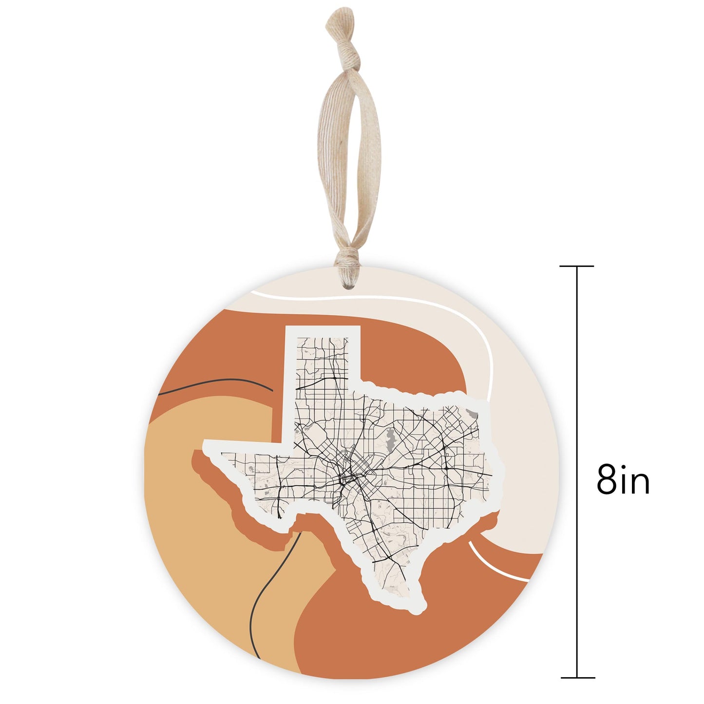 Vintage Groove Fluid Orange Map Texas Dallas | Wood Ornament | Eaches | Min 1