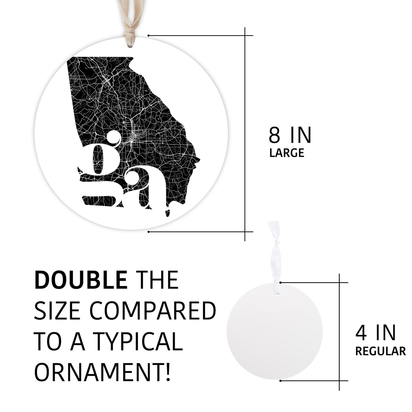 Black And White Abbreviated State Map White Georgia | Wood Ornament | Eaches | Min 1