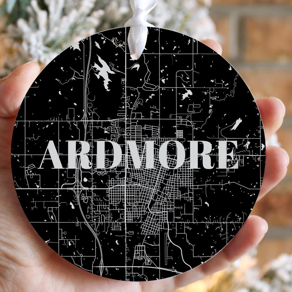 Minimalistic B&W Ardmore Ok Map | Wood Ornament | Eaches | Min 6