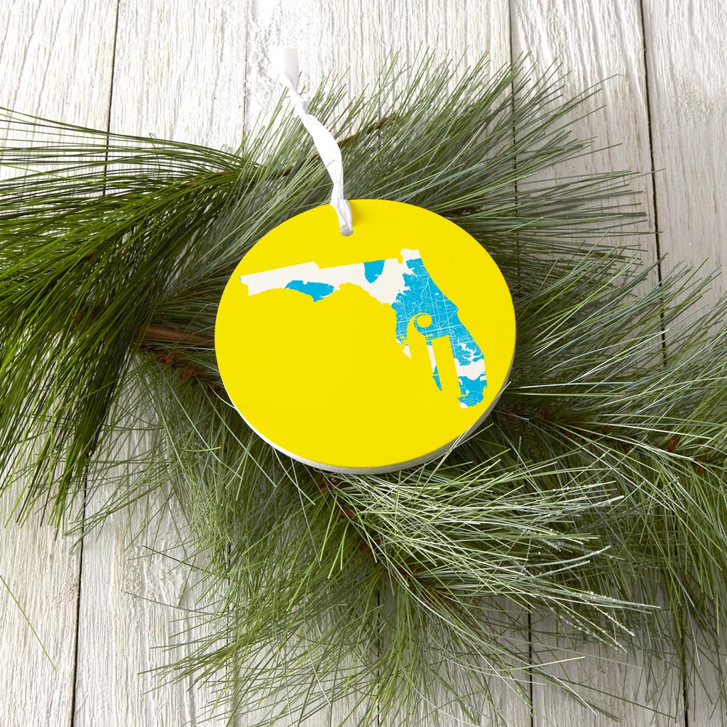 Bright Modern Abbreviated State Yellow Florida Panama| Wood Ornament | Eaches | Min 6