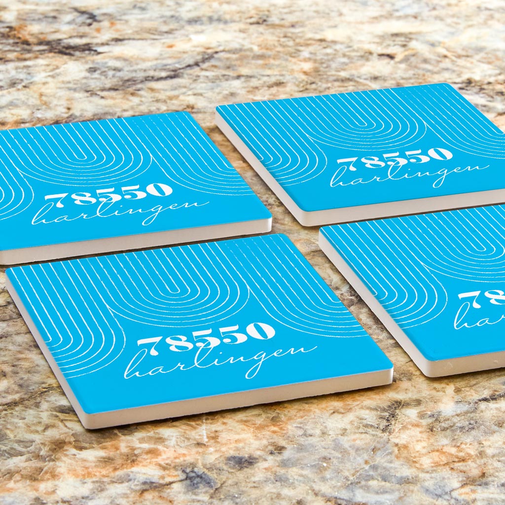 Bright Modern City Zip On Teal Texas Harlingen | Absorbent Coasters | Set of 4 | Min 2