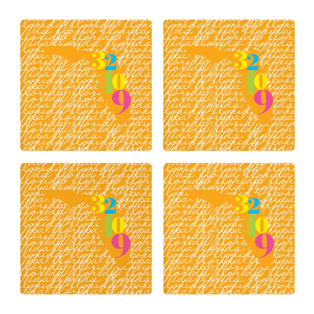 Bright Modern State Script Orange Florida Panama | Absorbent Coasters | Set of 4 | Min 2