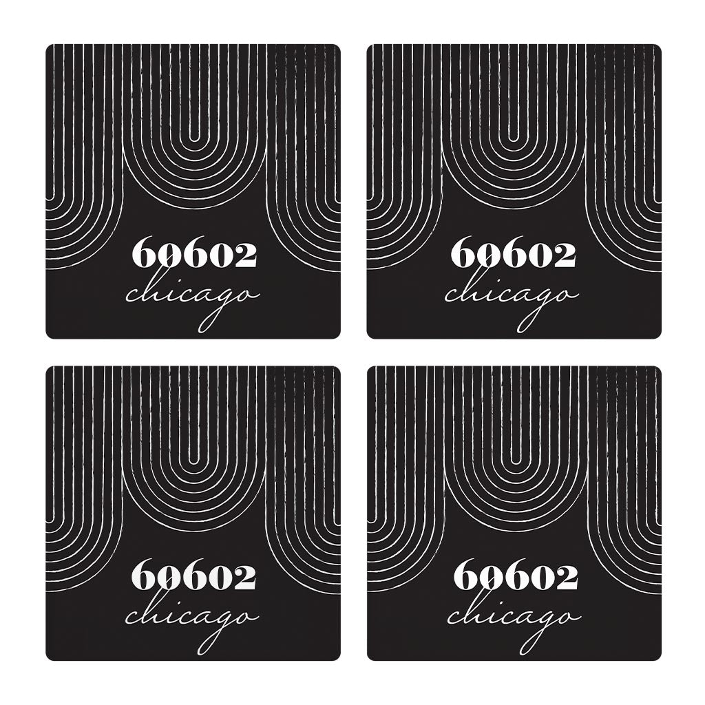 Black And White City Zip On Black Illinois Chicago | Absorbent Coasters | Set of 4 | Min 2