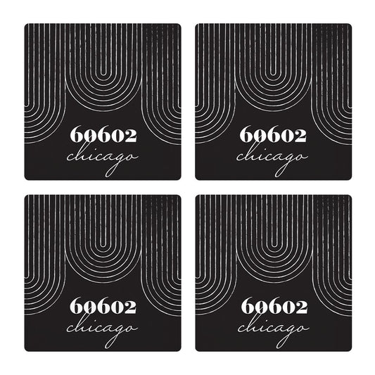 Black And White City Zip On Black Illinois Chicago | Absorbent Coasters | Set of 4 | Min 2