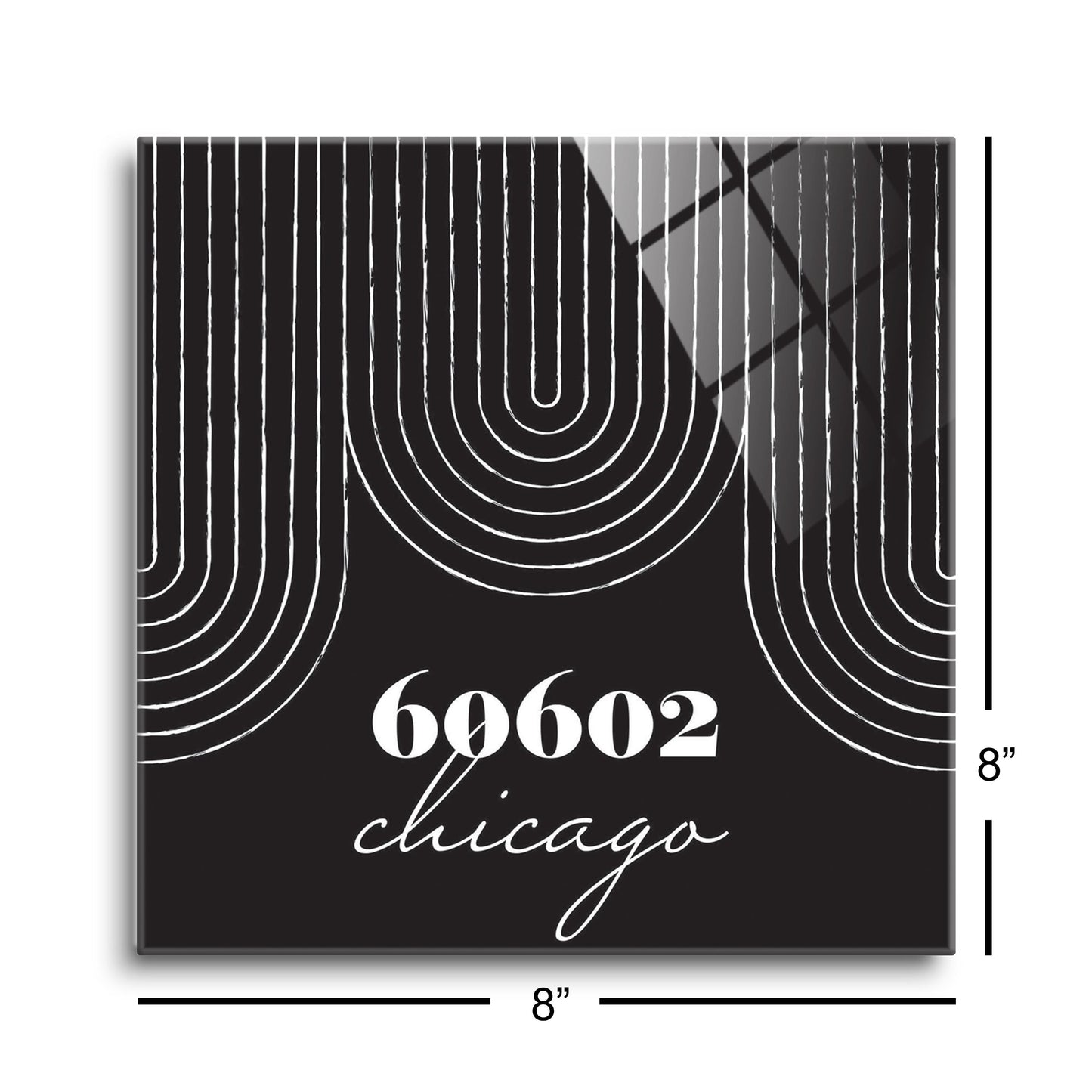 Black And White City Zip On Black Illinois Chicago | Hi-Def Glass Art | Eaches | Min 2